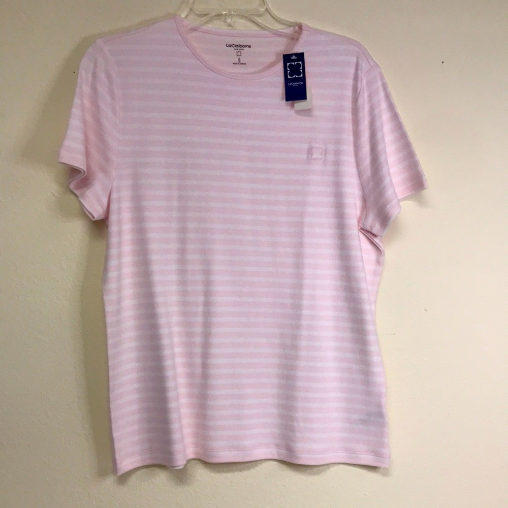 Liz Claiborne pink and white striped cotton shirt
